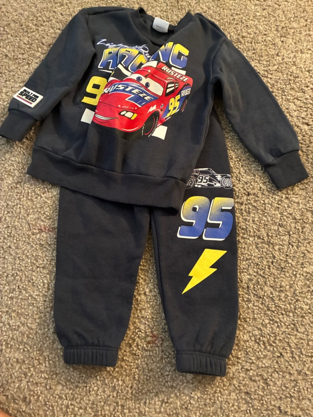 Disney Cars Racing Graphic Sweatshirt Set - Black with Blue, Yellow & Red